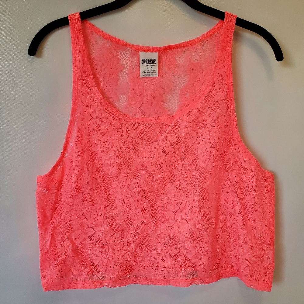 Victoria's Secret Pink Lace Tank Neon Pink Size Small